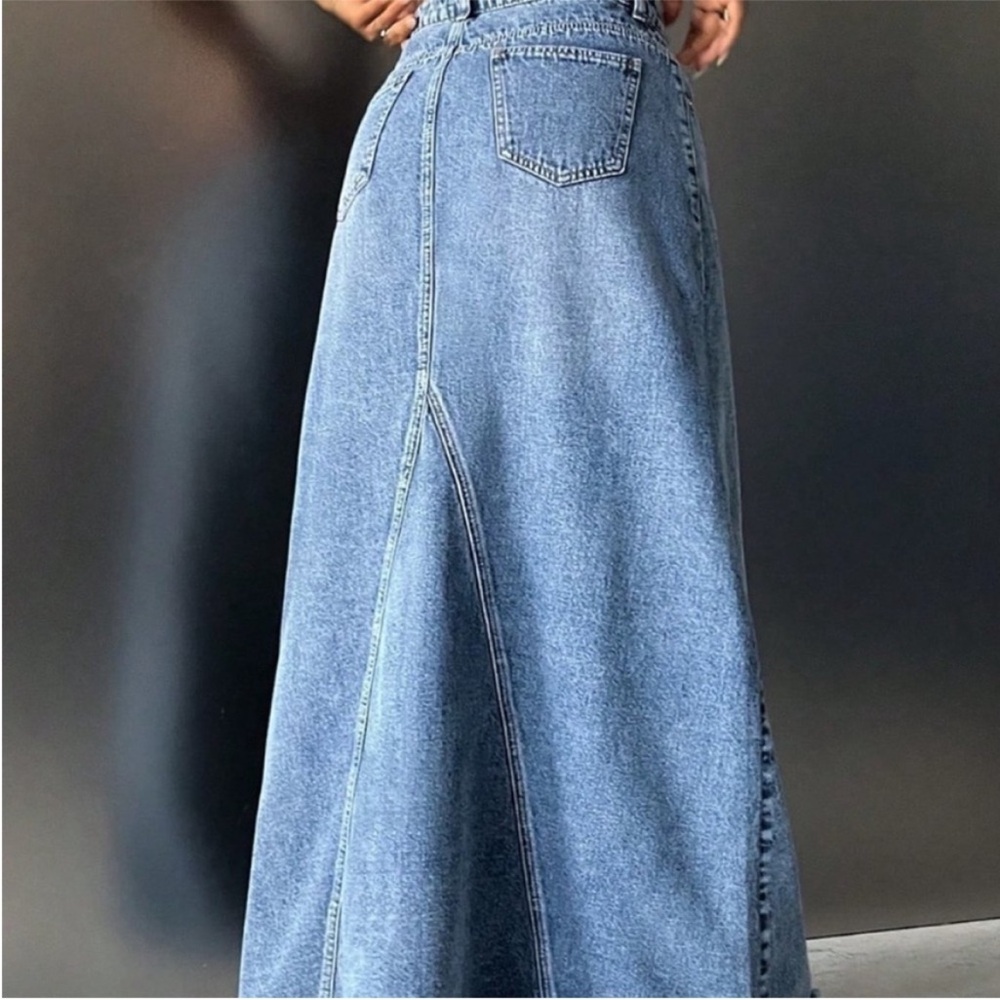 Boho blue denim high waisted maxi skirt - Picture 6 of 6